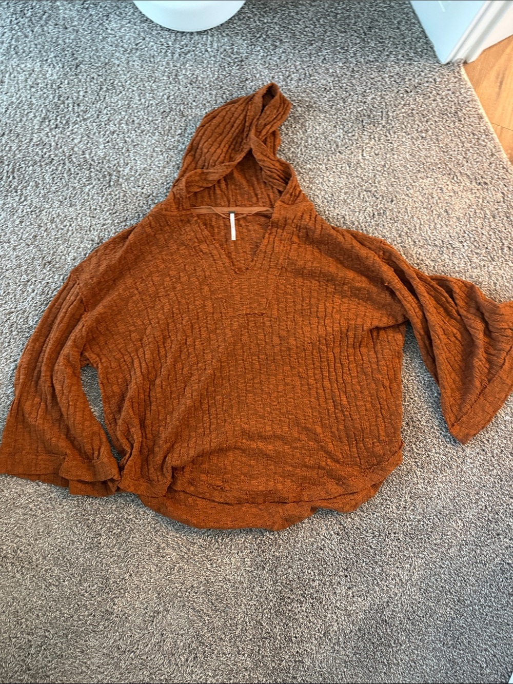 Free People Rust Knit Hooded Sweater